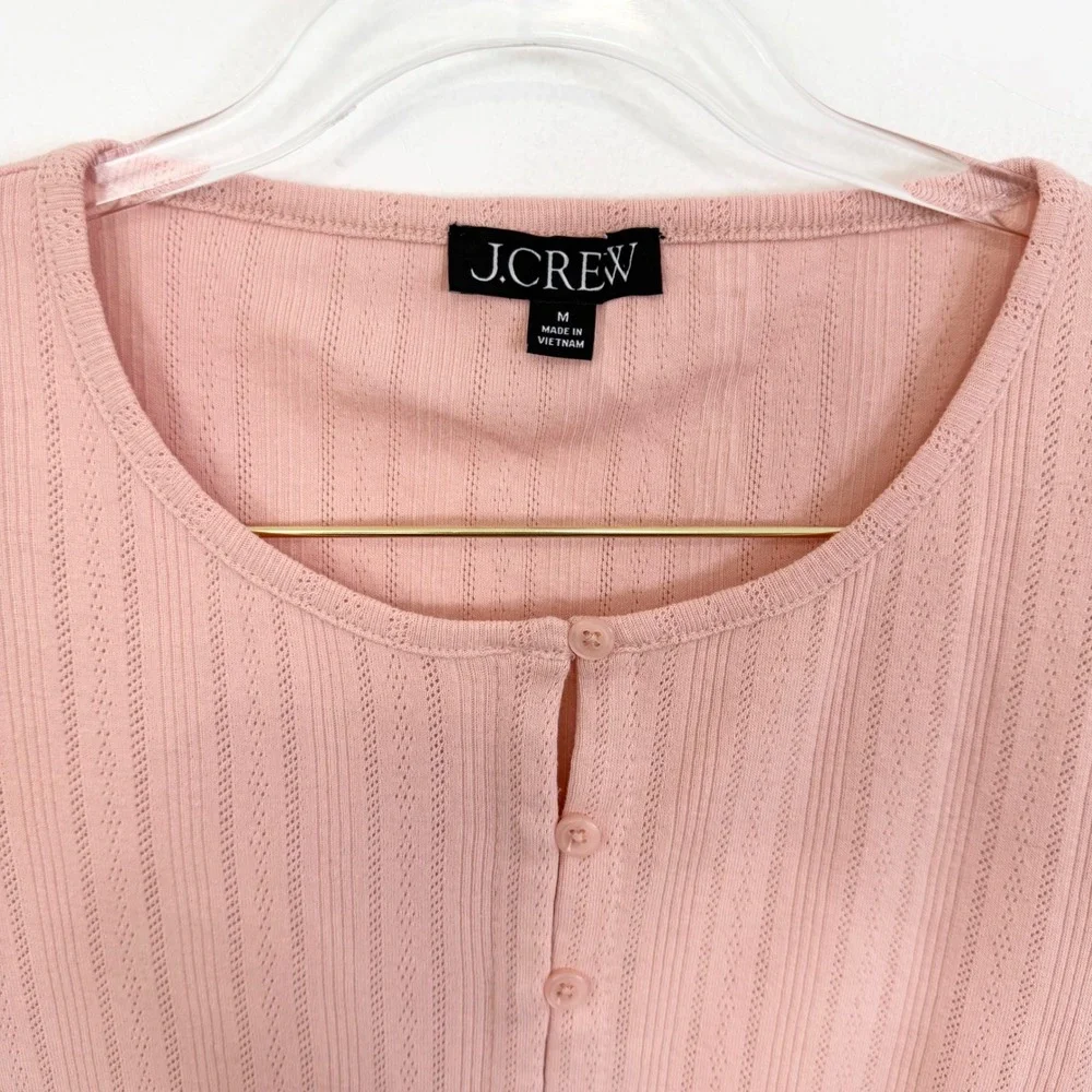 J.Crew Pointelle Short-Sleeve Knit Cardigan Pink Medium